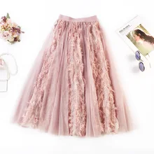 Французская романтическая Феи сетчатая газовая юбка Милая юбка с помпоном милое однотонное бальное платье кружевная юбка весенние женские летние юбки