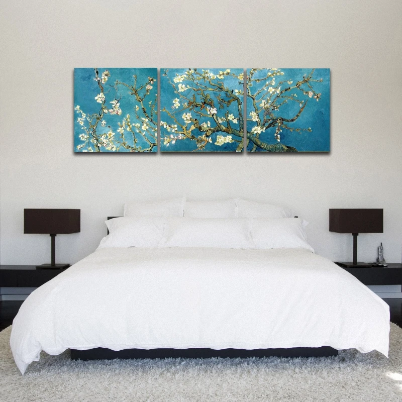 

3 Panels Set Blossoming Almond Tree By Van Gogh Wall Art Oil Painting Floral Canvas Print Picture for Living Room Wall Decor