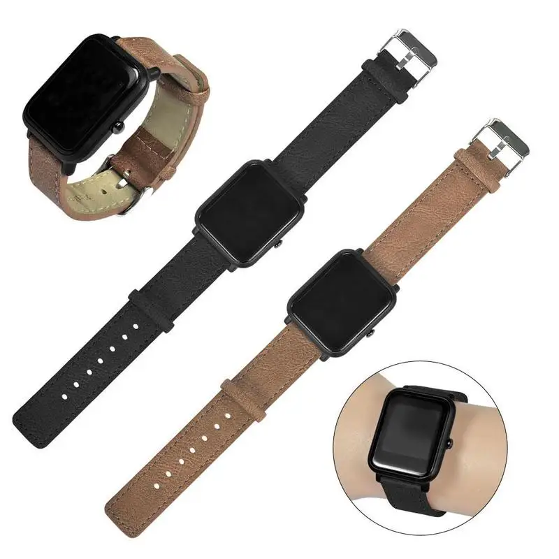 

Cocotina High Quality Leather Replacement Watch Strap for Huami Amazfit Bip Youth Watch Retro Flat Strap with Switch Ear LBD0021
