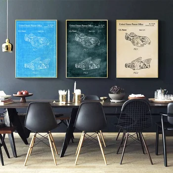 

Blueprint BATMOBILE 1990 Poster Art Canvas Poster Wall Pictures for Living Room No Frame