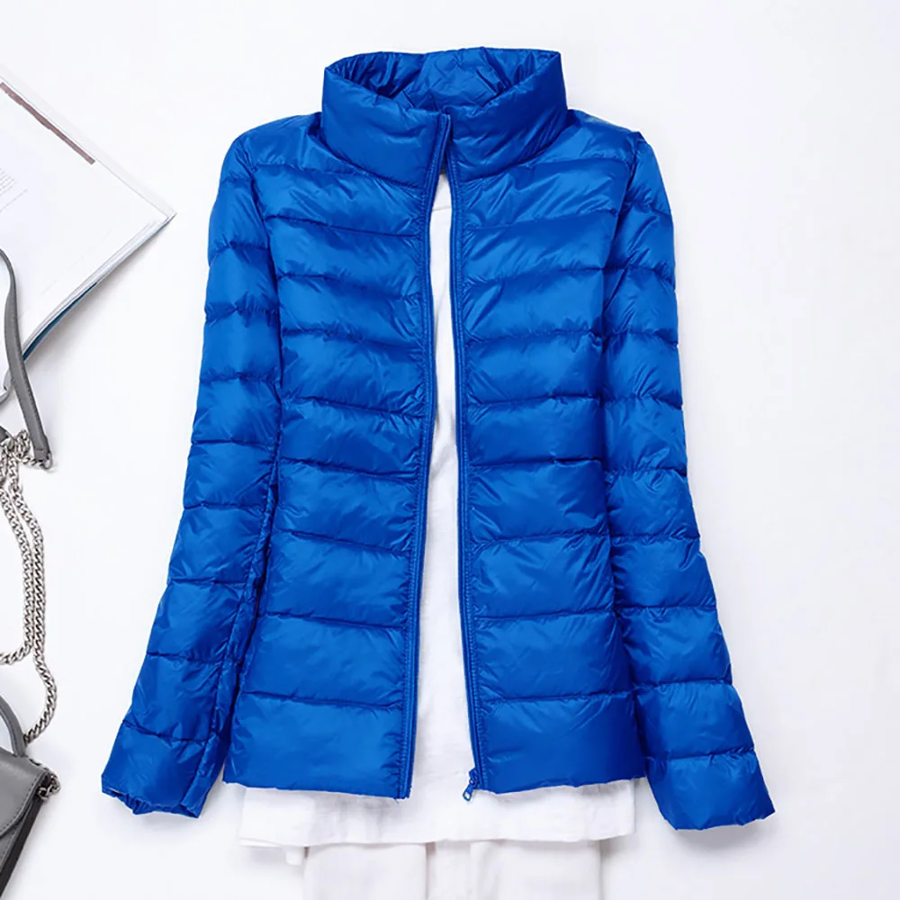 Зимние Для женщин Ультра Легкая зимняя куртка-пуховик 90% Пуховики на гусином пуху куртка с длинными рукавами теплое пальто узкого кроя парка женс - Цвет: Sapphire