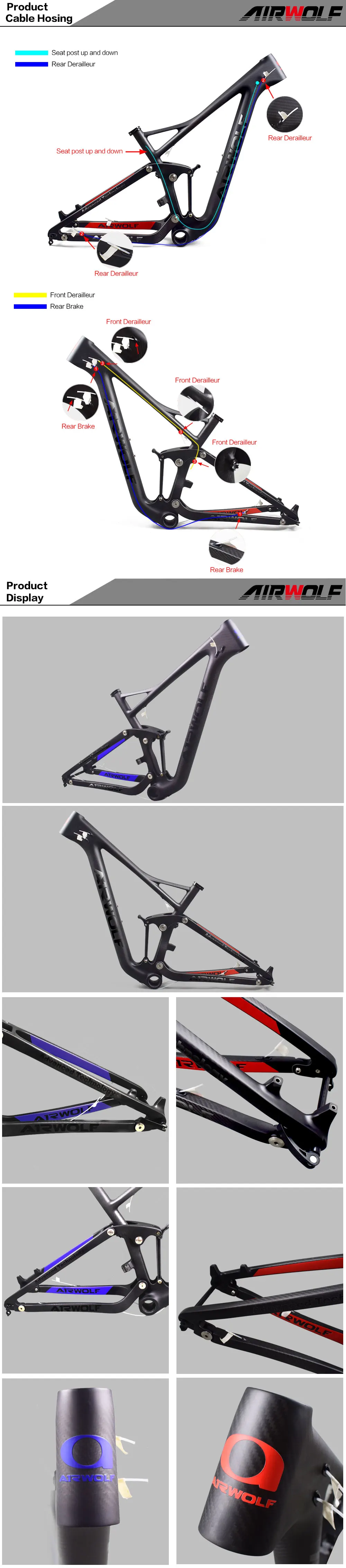 Best 2019 Airwolf 29er carbon frame suspension Enduro bike in Shock 190*51mm 142*12 Thru Axle  Full Toray T1000 mtb frame suspension 7