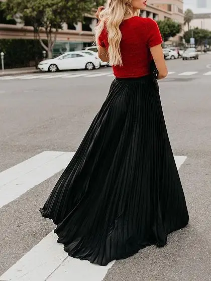 Горячая Распродажа, стильные женские плиссированные свободные шифоновые юбки длиной до пола с высокой талией, женская летняя пляжная повседневная одежда S-XL