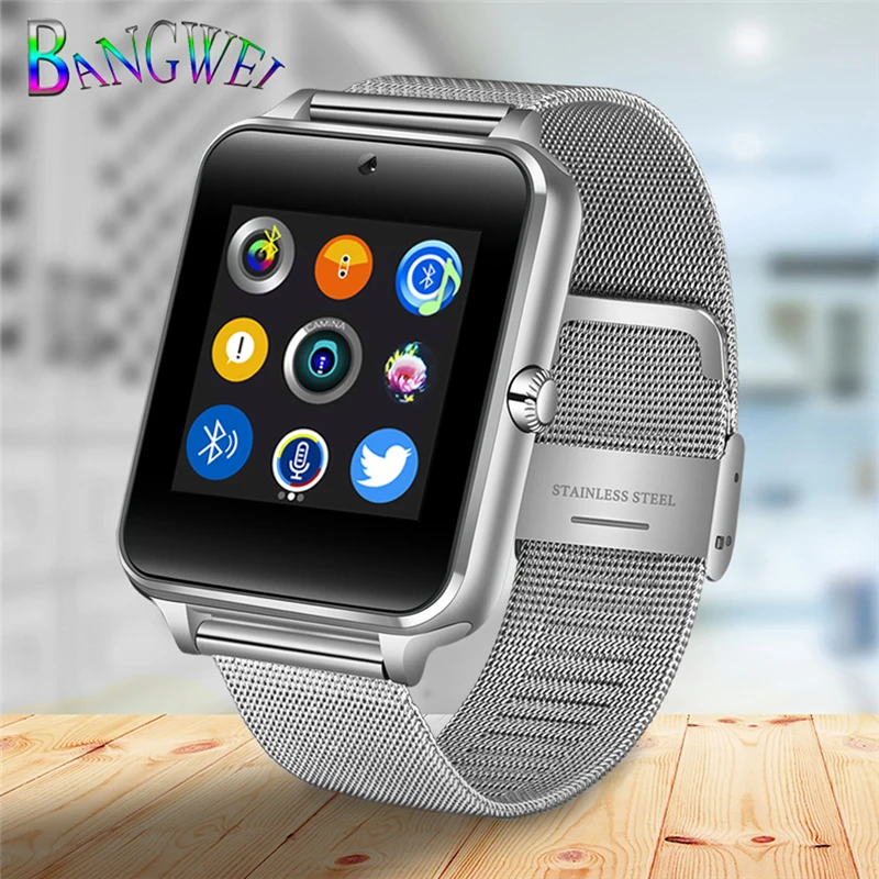 2018 New Stainless Steel Bluetooth Smart Watch Women Men Sport Waterproof SmartWatch LED Color Touch Screen Watch Support SIM TF