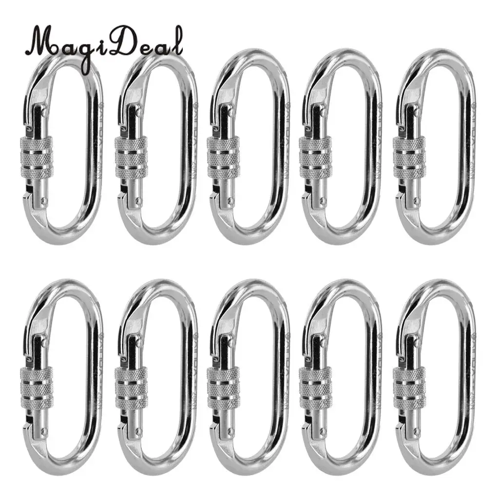 MagiDeal 10 Pieces Oval Shaped Alloy Steel Screw Locking Carabiner for Rock Climbing Tree Rigging Rescue 25KN CE Certified