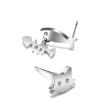 Титановая сталь милый Уникальный Розовый Золотой Серебряный котенок кошка с серьги из кубического циркония рыбья кость серьги гвоздики модные ювелирные изделия