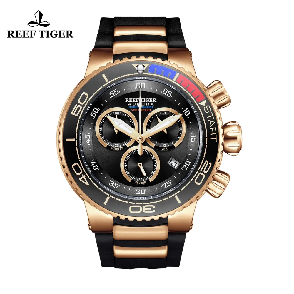 

Reef Tiger/RT Men Luxury Sport Watches Rubber Strap Rose Gold Big Watches Waterproof Analog Watches Relogio Masculino RGA3168