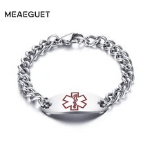 Meaeguet, гравировка, медицинский алерт, ID тег, браслет и браслет для женщин и мужчин, Cutomized, звено цепи, браслеты, ювелирные изделия