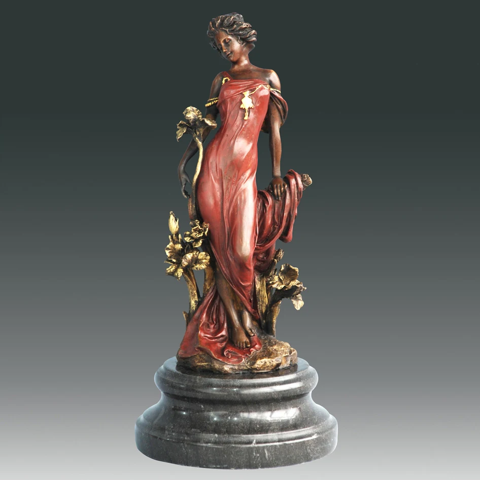 ATLIE BRONZES Beautiful flora goddess statue Girl Figurine Bronze