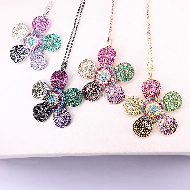 

3 Strands ZYZ179-0903 Fashion Necklace Micro Paved Shining Tiny CZ Crystal Flower Pendant Jewelry Necklace for Women Party Gift