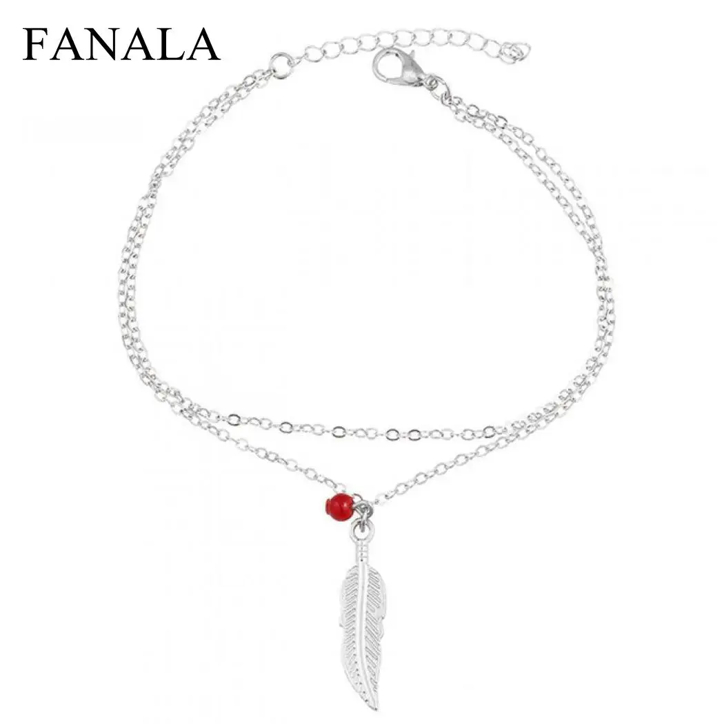 

Chain Ankle Style Bohemian Link Women Fashion Silver 1 Claw Party Double-layer Clasp Lobster Metal Feather Casual 2inch 3cm