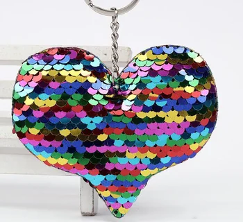 

New Women peach heart Keychain Glitter Sequins Key Ring for Women Handbag Purse Pendants Holder Keyring Porte Clef Llaveros Size