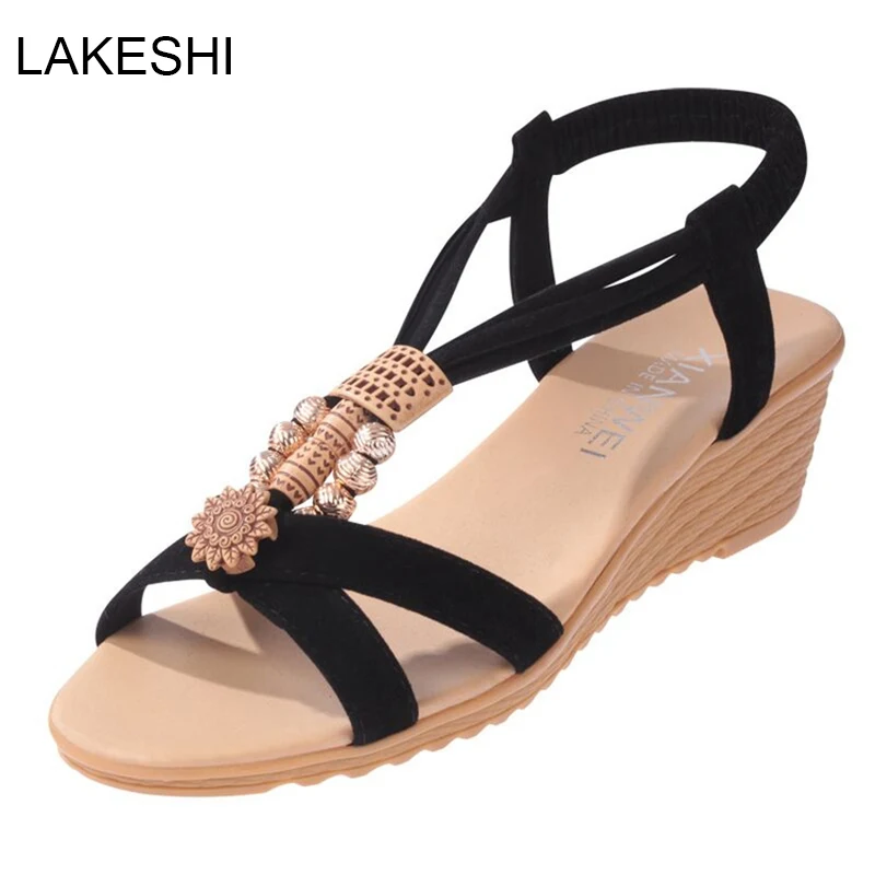 

LAKESHI Summer Women Sandals Fashion Platform Wedge Sandals Women Shoes String Bead Women Beach Shoes