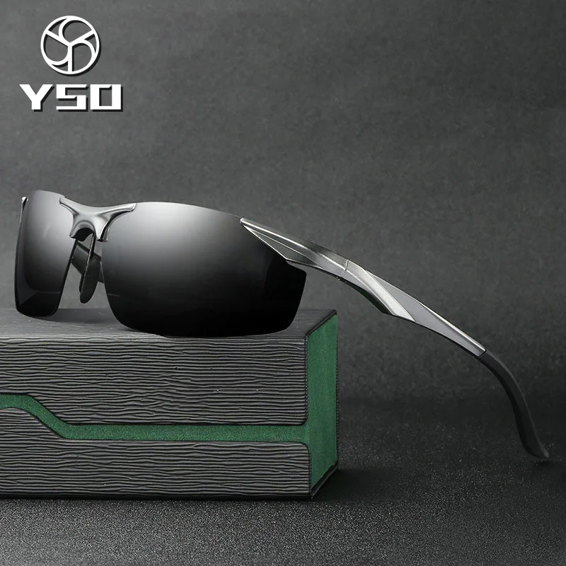 

YSO Sunglasses Men Polarized UV400 Aluminium Magnesium Frame TAC Sun Glasses Driving Glasses Semi Rimless Accessory For Men 2206