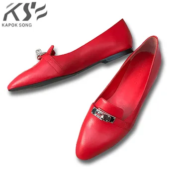 

kelly flats women sharp top shoes summer fashional H genuine really leather shoes luxury designer comfortable shoes female