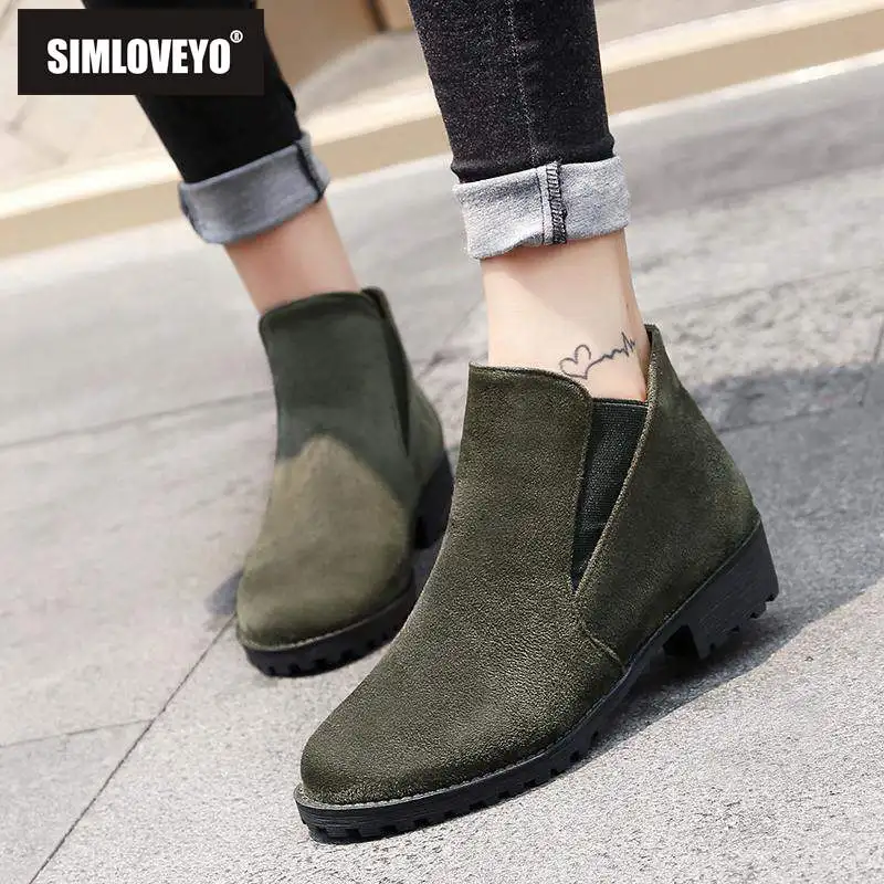 SIMLOVEYO Winter Shoes Women Boots Flock Ankle Boots Round