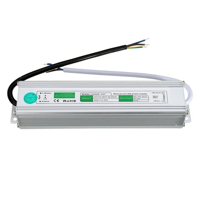 

DC12V or 24V 60W IP67 Waterproof LED Power Supply AC100-260V To DC 12V or 24V Output LED Driver Switch Transformer Outdoor Light