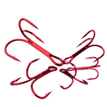 Рыболовный крючок 50 шт./лот 2/4/6/8/10/12/14# высокоуглеродистой Сталь тройные Крючки рыболовные снасти красный/Серебряный рыболовный крючок