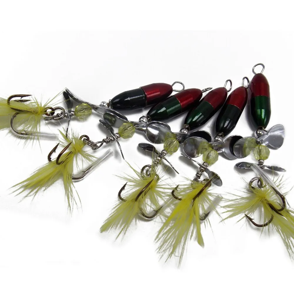 

CATCHSIF 5pcs Double Color Spinner baits with 2 Churning Prop Blades sinking hard fishing lures