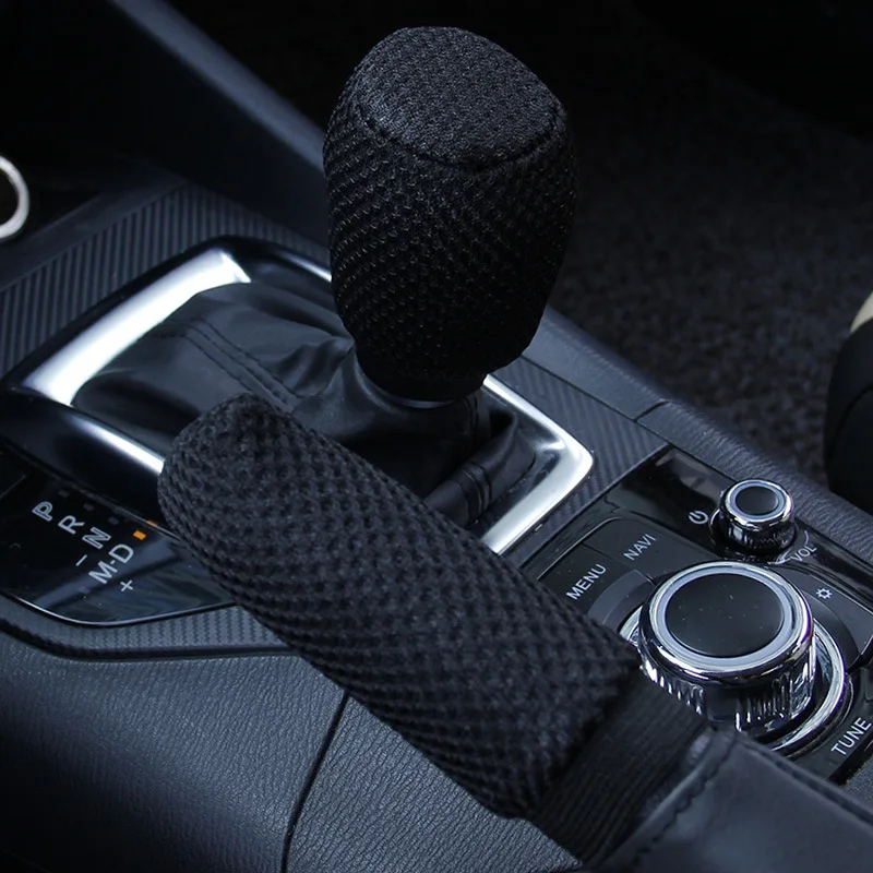 Handbrake Cover, Universal Gear Shift Knob Cover Set Non-Slip Handbrake Protector Cover Breathable Car Shifter Gear Hand Brake Cover For