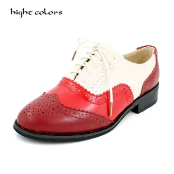 

Plus Size 34-43 New 2019 Fashion Vintage Guneuine Leather Women Flat Lace Up Brogue Oxford Shoes For Ladies Casual Flat Shoes