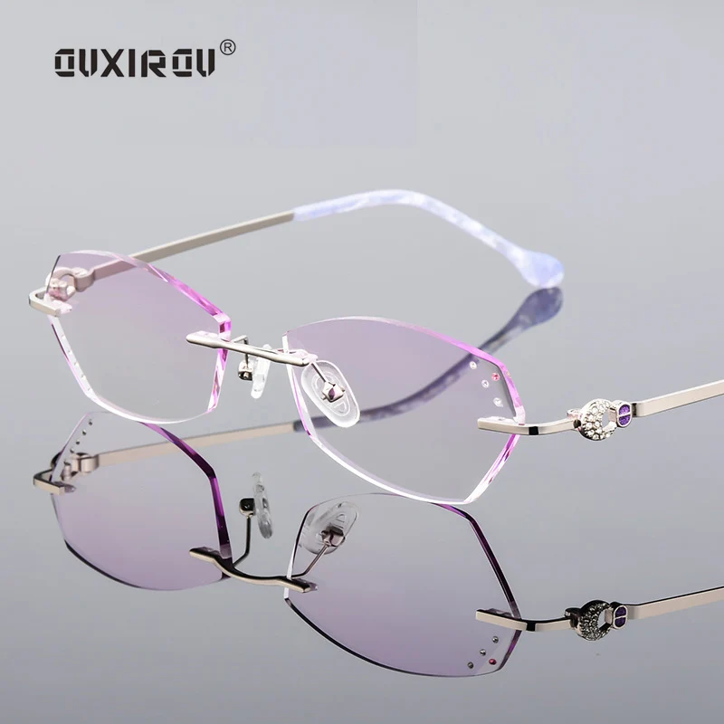 

Ladies luxury Diamond Cutting Rimless Eyeglasses Woman Tint Lenses Optical Phantom trimming titanium Glasses s3096
