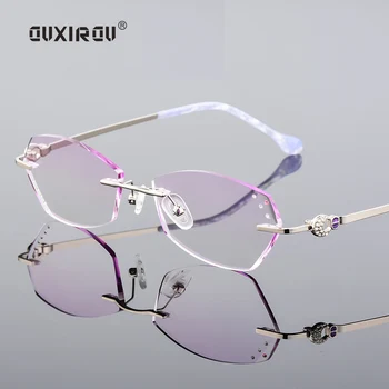 

Ladies luxury Diamond Cutting Rimless Eyeglasses Woman Tint Lenses Optical Phantom trimming titanium Glasses s3096