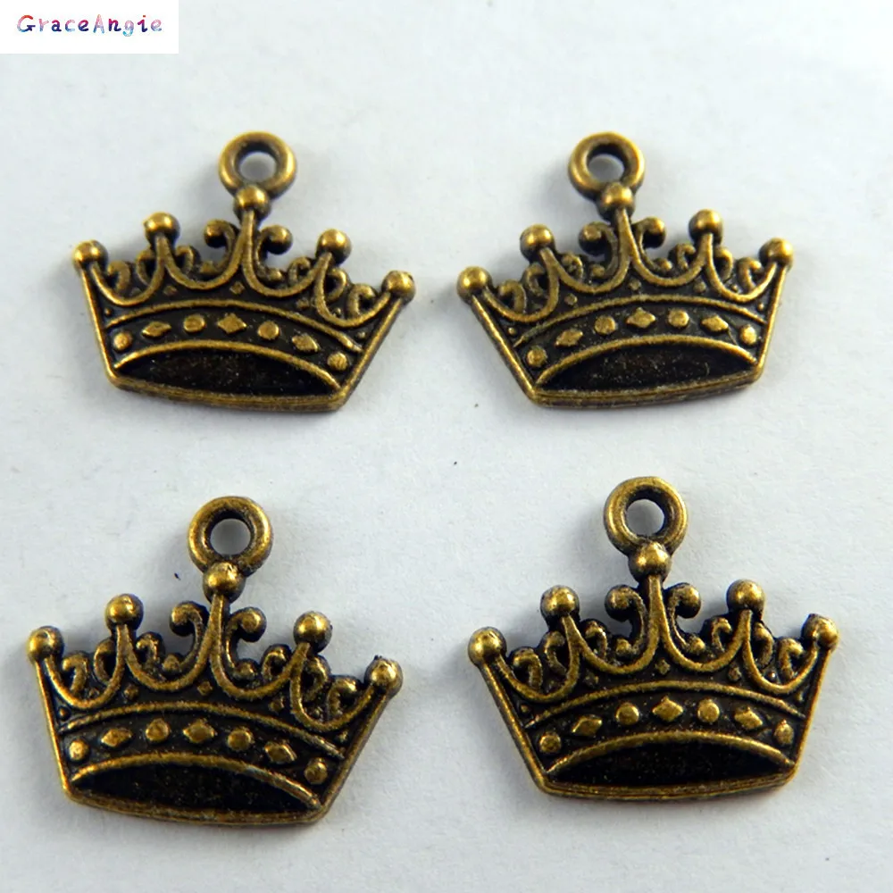 Wholesale Women 20pcsTopAntique bronze Alloy Crown Charms pendants fine