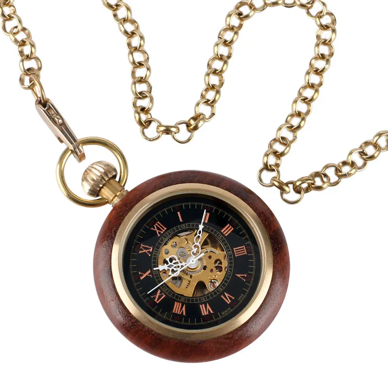 Деревянные Механические карманные часы с ручным подзаводом в стиле стимпанк, роскошная резьба, полый скелет, модное ожерелье с подвеской, Relojes de bolsillo