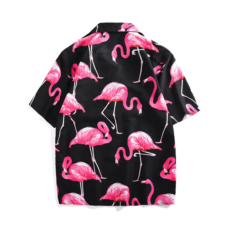 Свободная блузка для отпуска пляжная одежда 3D графический принт Фламинго Мужская рубашка с коротким рукавом