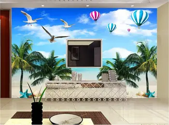 

3d room wallpaper custom mural non-woven picture 3 d balloon gull the sea coconut trees painting photo 3d wall murals wallpaper