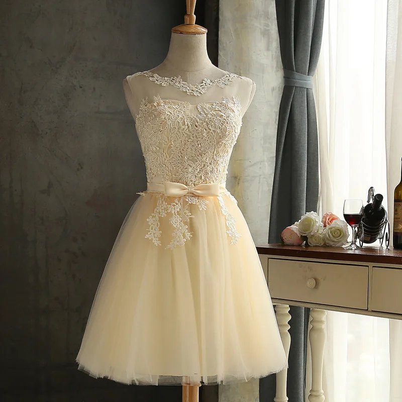 HJZY65X# короткие платья подружки невесты на шнуровке цвета шампанского, серого и красного цветов; ; Недорогое Платье для свадебной вечеринки; платье для выпускного вечера для девочек;