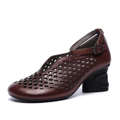 VALLU/ г., Новое поступление, женские босоножки Обувь в этническом стиле ретро женские модельные туфли из натуральной кожи обувь на высоком каблуке женские босоножки - Цвет: Red-brown