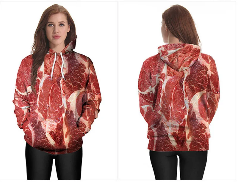 Bionic Pork pattern and Vegetable+ beef pattern 3D Digital Printing Raw Meat Hoodie Fishing Hunting Coats Jackets