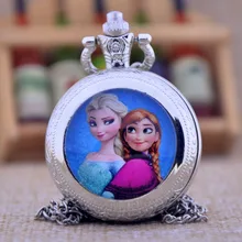Новая мода Снежная Королева Прекрасные сестры драгоценный кулон Стекло купол Дизайн кварцевые карманные часы Цепочки и ожерелья Для мужчин Для женщин детский подарок