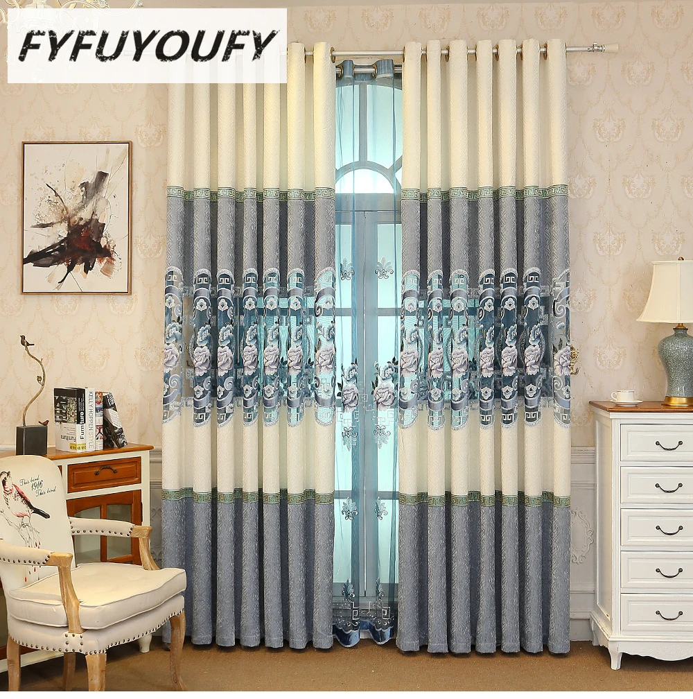 

luxury jacquard Embroidered blackout curtains for Living Room French Windows curtains for Bedroom high quality Drapes Curtains