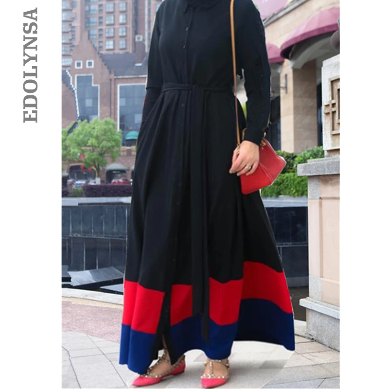 

Ladies Abaya Chic Elegant Black Red Patchwork Ruffle Dress Long Islamic Skirts Moroccan Cotton Clothing Saudi Kaftan Dubai D529