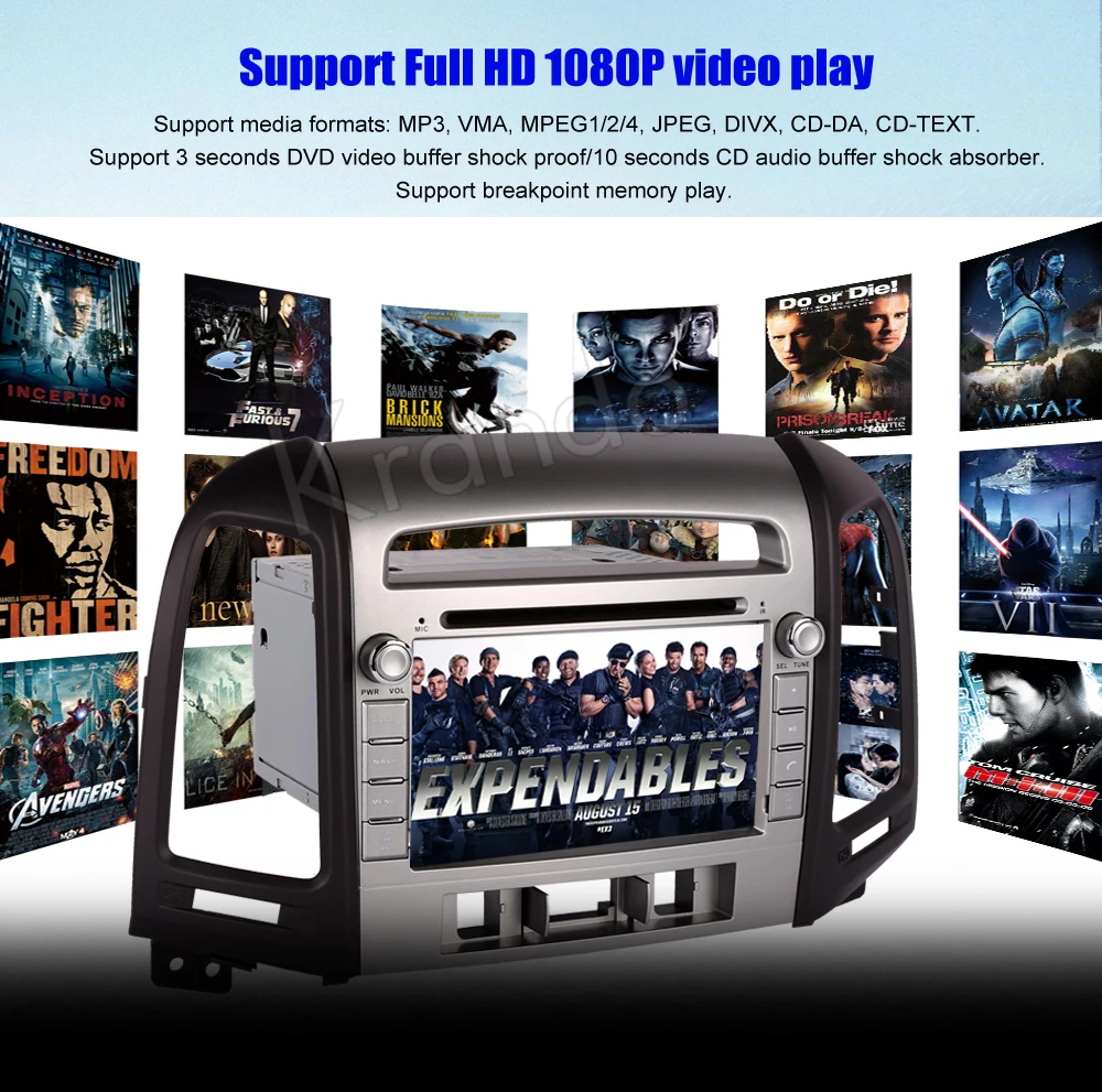 Best Krando Android 9.0 car radio gps 2 din car dvd player for hyundai santa fe 2006-2012 3 Hole car multimedia navigation system 10