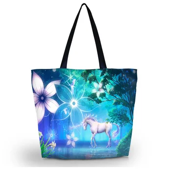 

Soft Foldable Tote Women Shopping Bag Beach Tote Shoulder Bag Purse Handbag Travel School Grocery Packing Bag Unicorn