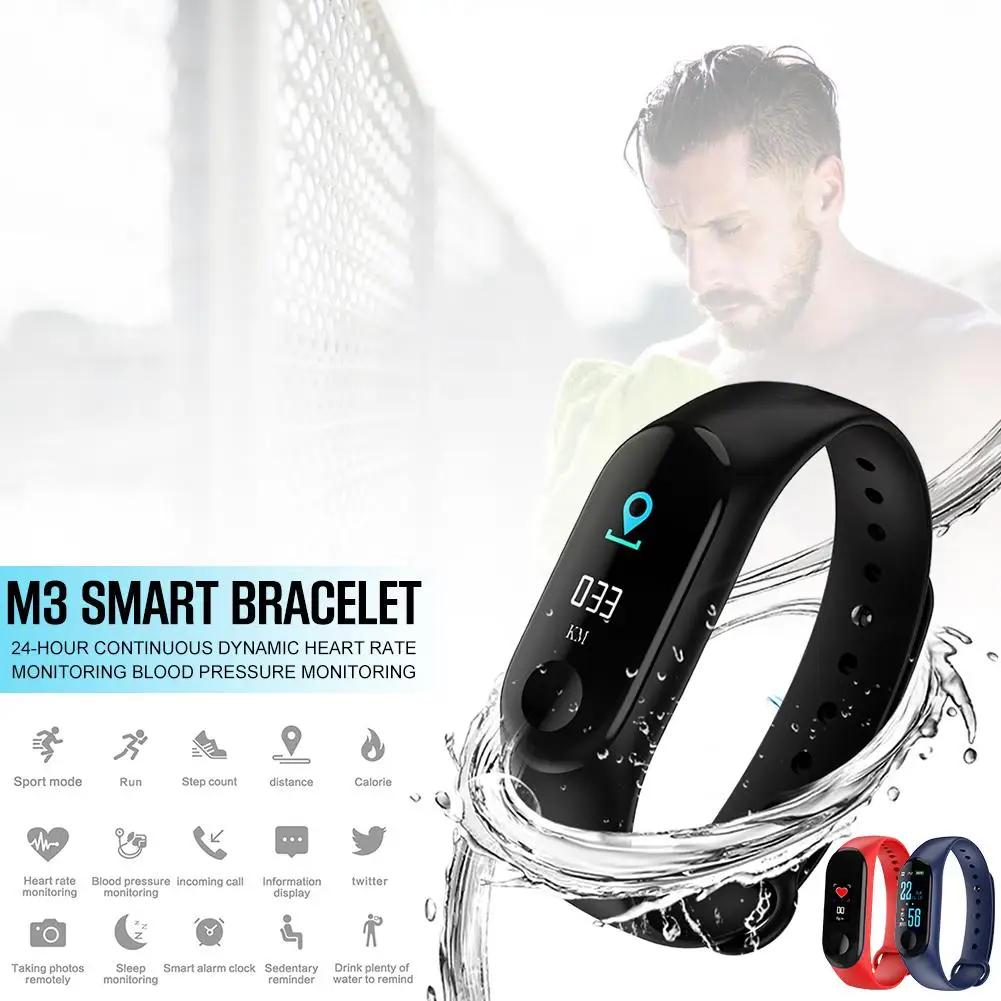 Смарт-браслет M3, фитнес-трекер, счетчик шагов, измеритель пульса, шагомер, забота о здоровье, умные часы, напоминание о сообщениях, водонепроницаемые спортивные часы
