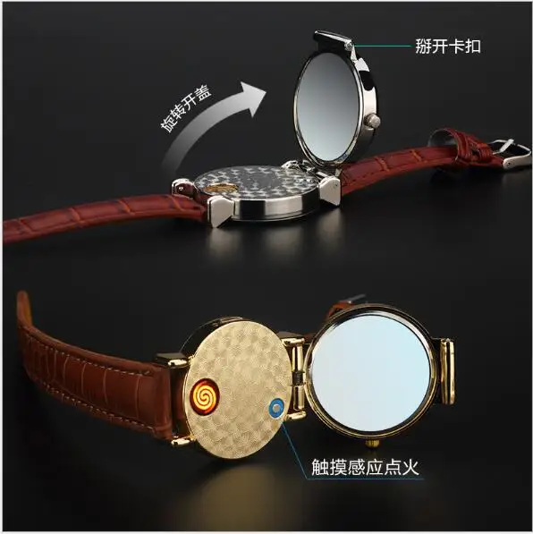 

2018 New! Flameless Windproof Cigarette Lighter Watches relogio masculino Clock Rechargeable USB Lighter Men's Quartz Wristwatch