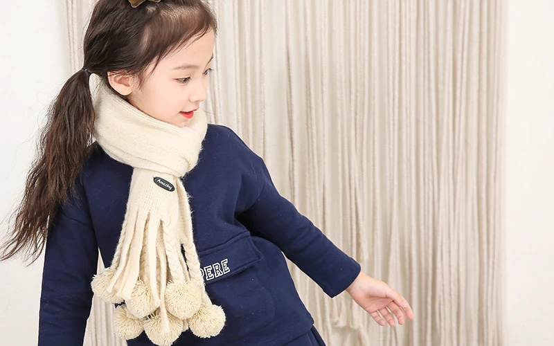 ZMAFOX/зимний шарф, Детский Теплый шейный платок из искусственного кашемира для маленьких мальчиков и девочек, вельветовый помпон-кисточка, шарфы, теплый шейный платок
