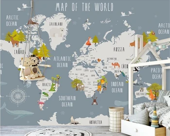 

Beibehang Children's room interior wallpaper hand-drawn retro cartoon world map Dolphin swan background wall 3d wallpaper murals