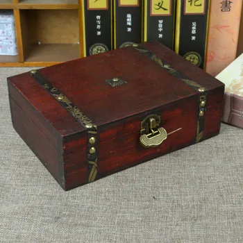 

Vintage Boxes Wooden Storage Box Jewelry Box Metal Lock Treasure Chest Case Wooden Desktop Handicraft Sundries Organizer Contain