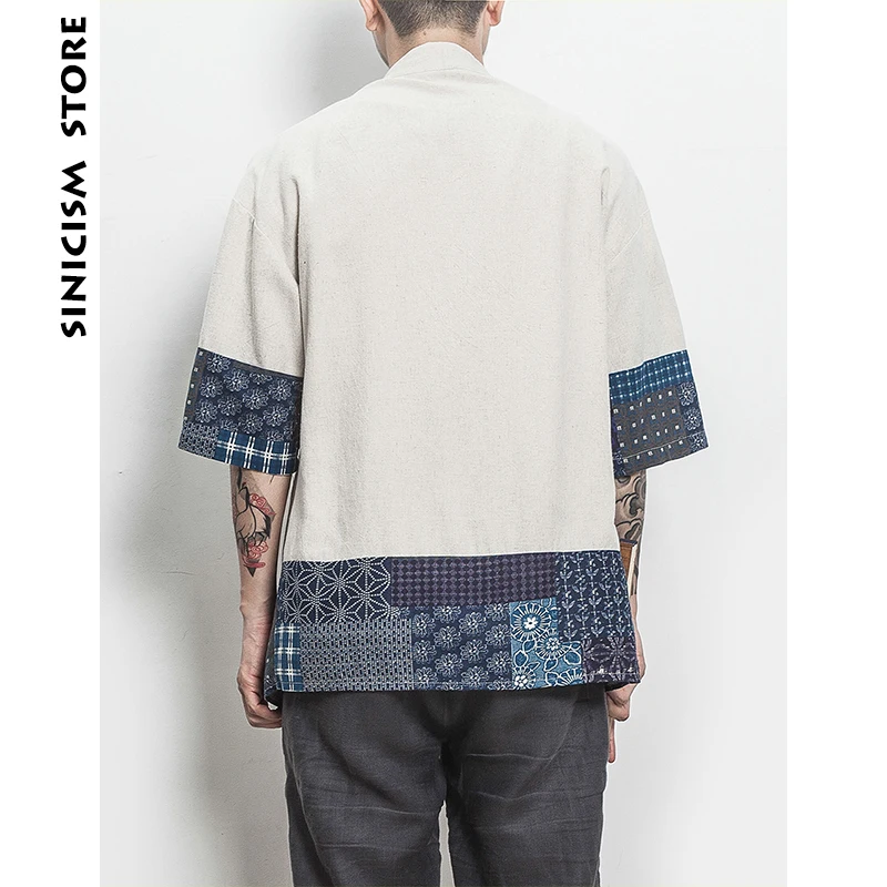 Sinicism кимоно рубашка мужская китайская уличная винтажная кимоно рубашка мужское льняное кимоно кардиган Мужская рубашка размера плюс 5XL