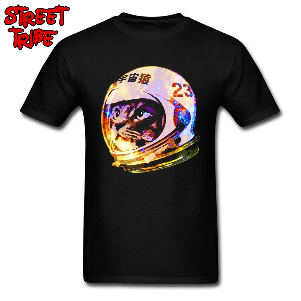 Street 2018 Hot Sale Short Sleeve Printed On T-shirts Cotton O-Neck Men Tees Custom T Shirts Summer/Autumn Wholesale Astronaut Space Cat deep galaxy version black