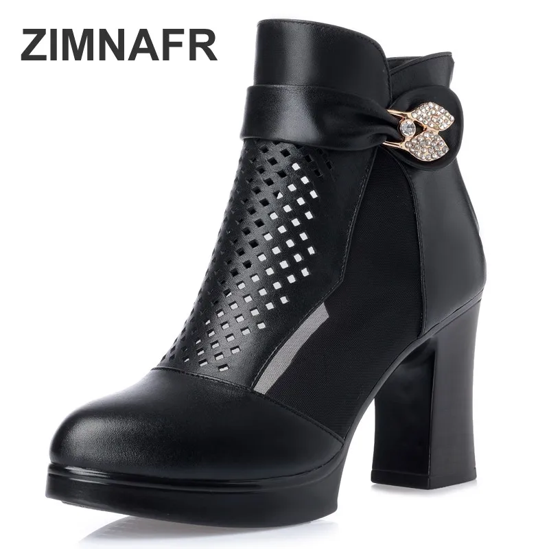 

ZIMNAFR BRAND WOMEN SANDALS SUMMER PLUS SIZE 35-43 mesh hollow SANDALS HIGH HEEL LEATHER WOMEN SANDALS FASHION SHOES