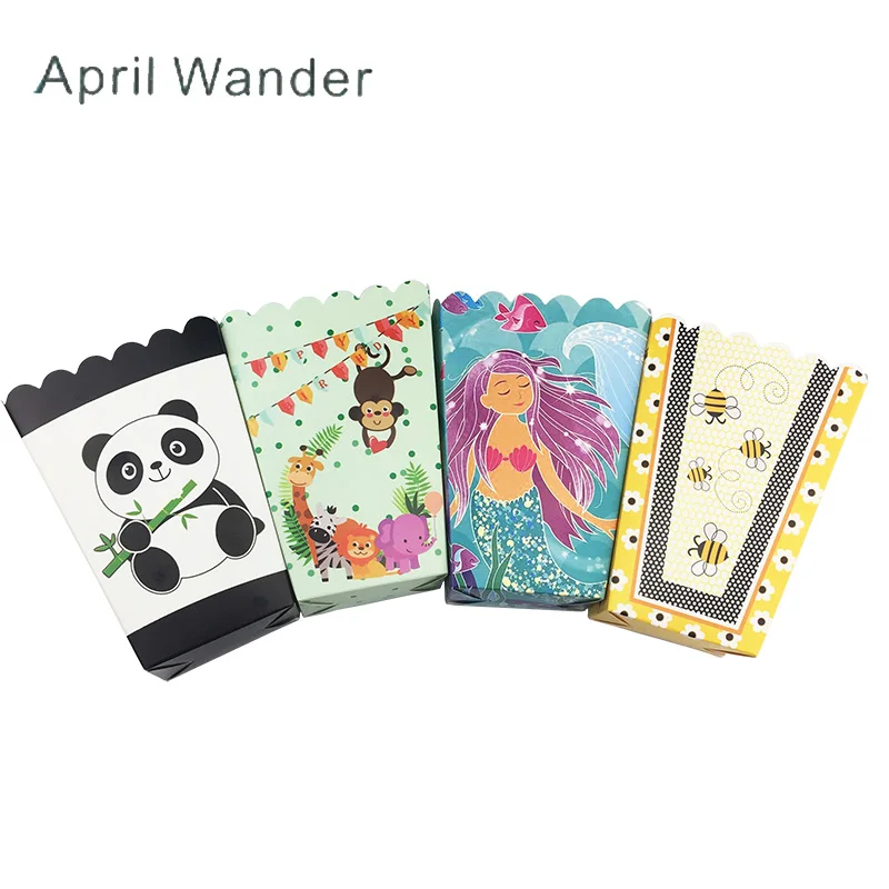 

12Pcs/lot Zoo animals Panda Bee party popcorn box Hollywood movie snack popcorn box bucket gift box party supplies favor box