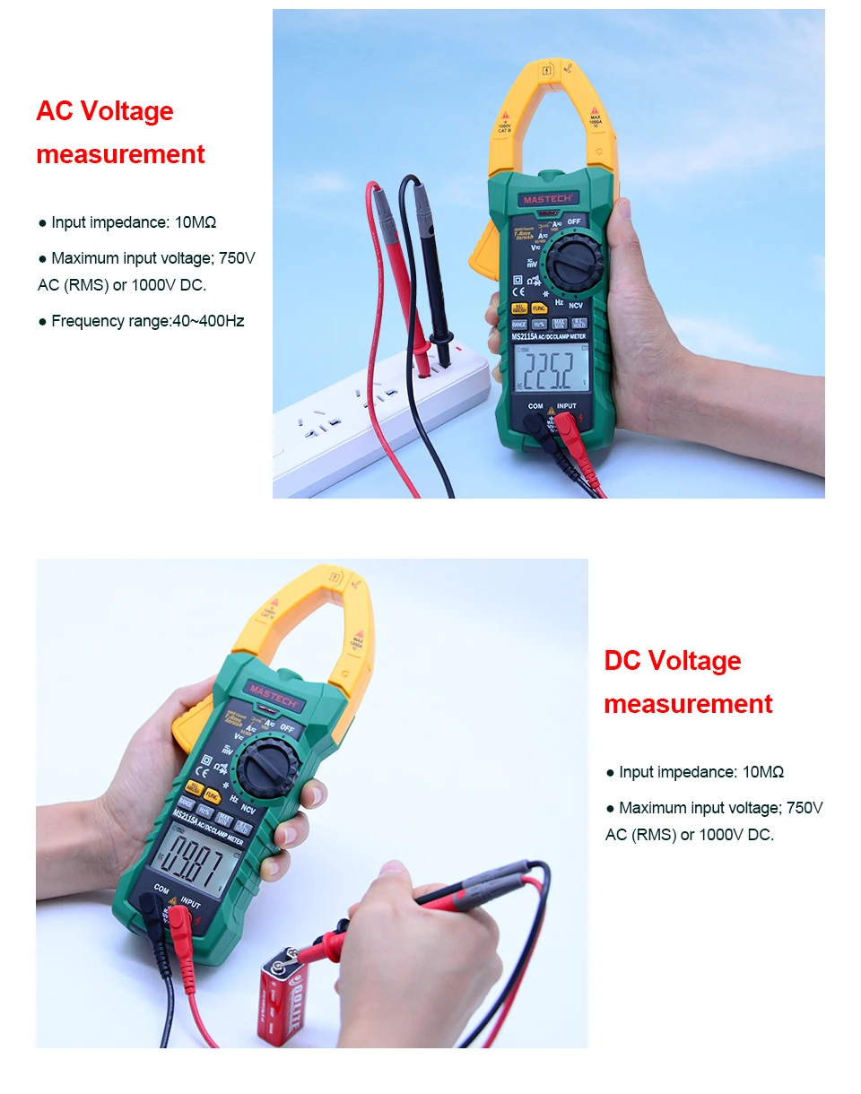 Цифровой клещи MASTECH MS2115A AC/DC 1000A Автоматический диапазон клещи мультиметр измерительный клещи Измеритель Тока Тестер