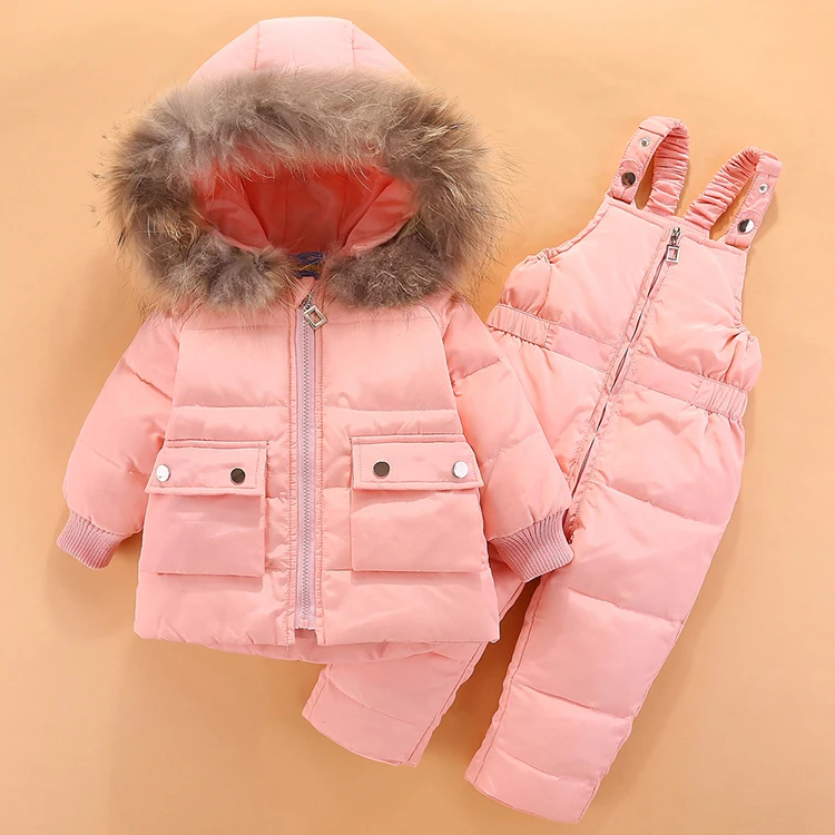 Зимние комплекты одежды для детей теплые куртки-пуховики, комплекты одежды для маленьких девочек, пуховый костюм для маленьких мальчиков, пальто, штаны пальто из 2 предметов